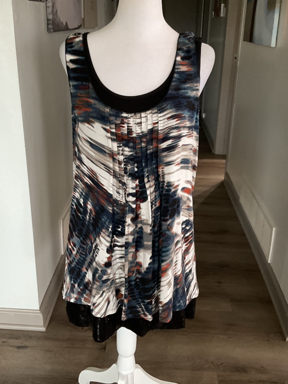Calvin Klein Watercolor Pleated Tank - Navy, White & Rust